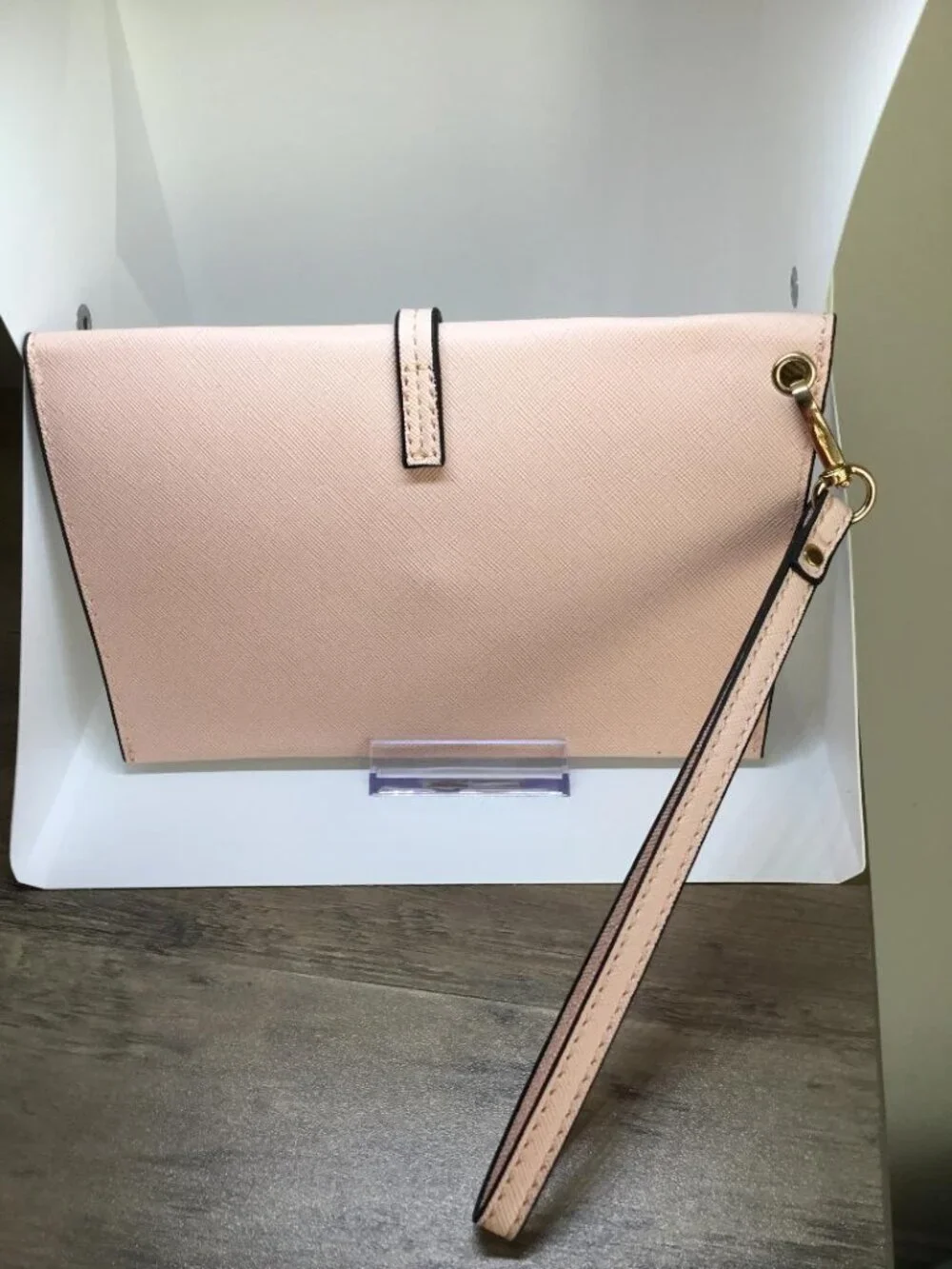 Pink Textured Flap Wristlet with Decorative Magnetic Snap Closure NWOT
